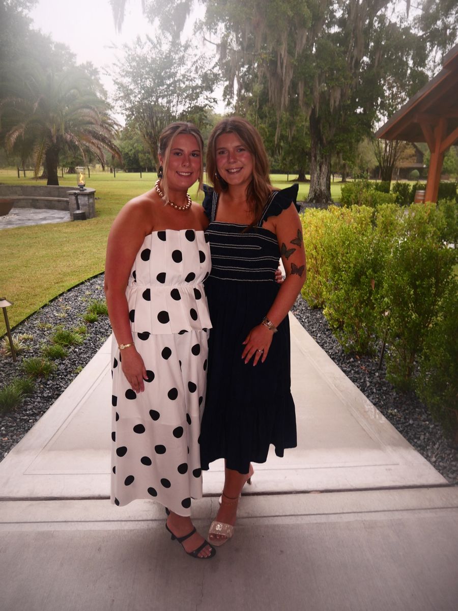 Two friends dressed up for a party